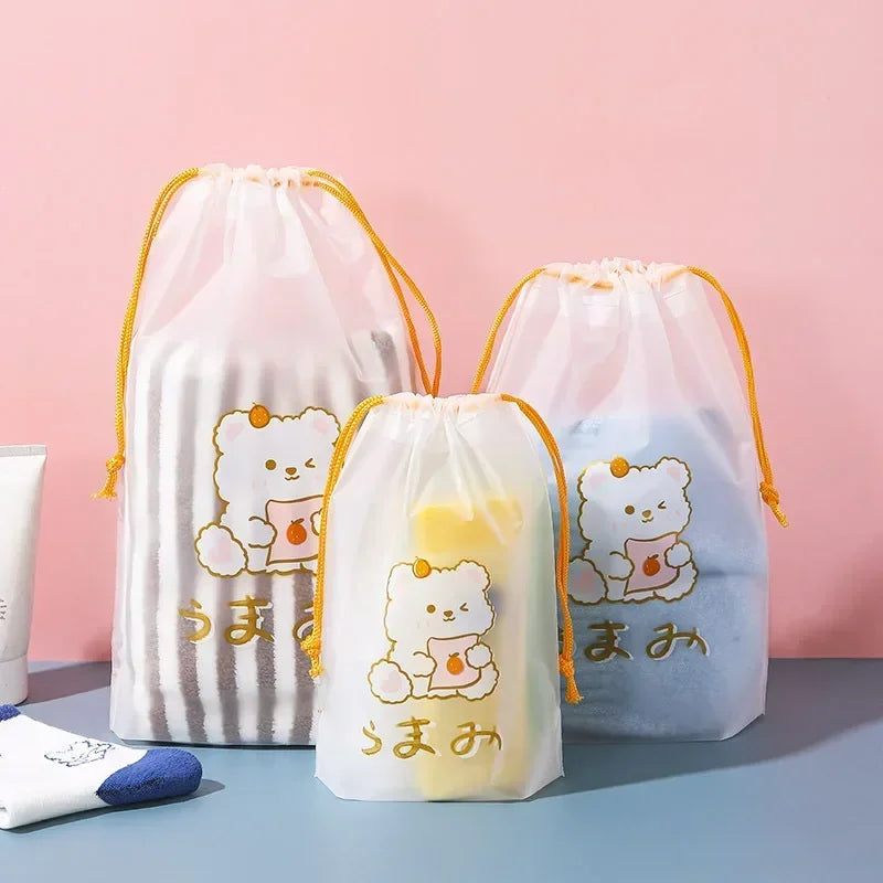 1pc Cute Cartoon Clear Drawstring Storage Bags Women Girls Transparent Bathroom Organizer Towel Brush Cosmetic Makeup Bags