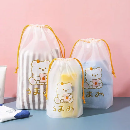 1pc Cute Cartoon Clear Drawstring Storage Bags Women Girls Transparent Bathroom Organizer Towel Brush Cosmetic Makeup Bags