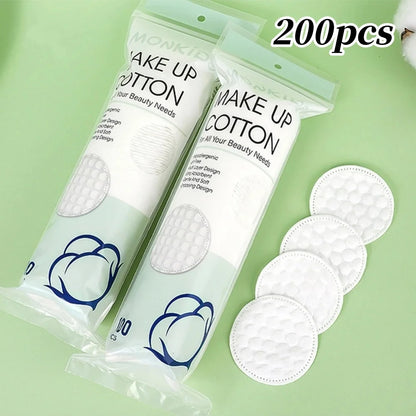 100/200pcs Soft Round Cotton Pad With Double-sided Texture Daily Facial Cleaning Makeup Removal Skin Care For Home And Travel Us