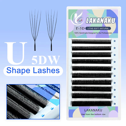 LAKANAKU 2D UU YY Lashes 3D 4D 5D W Fibras Tecnologicas Pestañas Shape U Eyelash Extension De Cils Premade Fans Lashes Extension