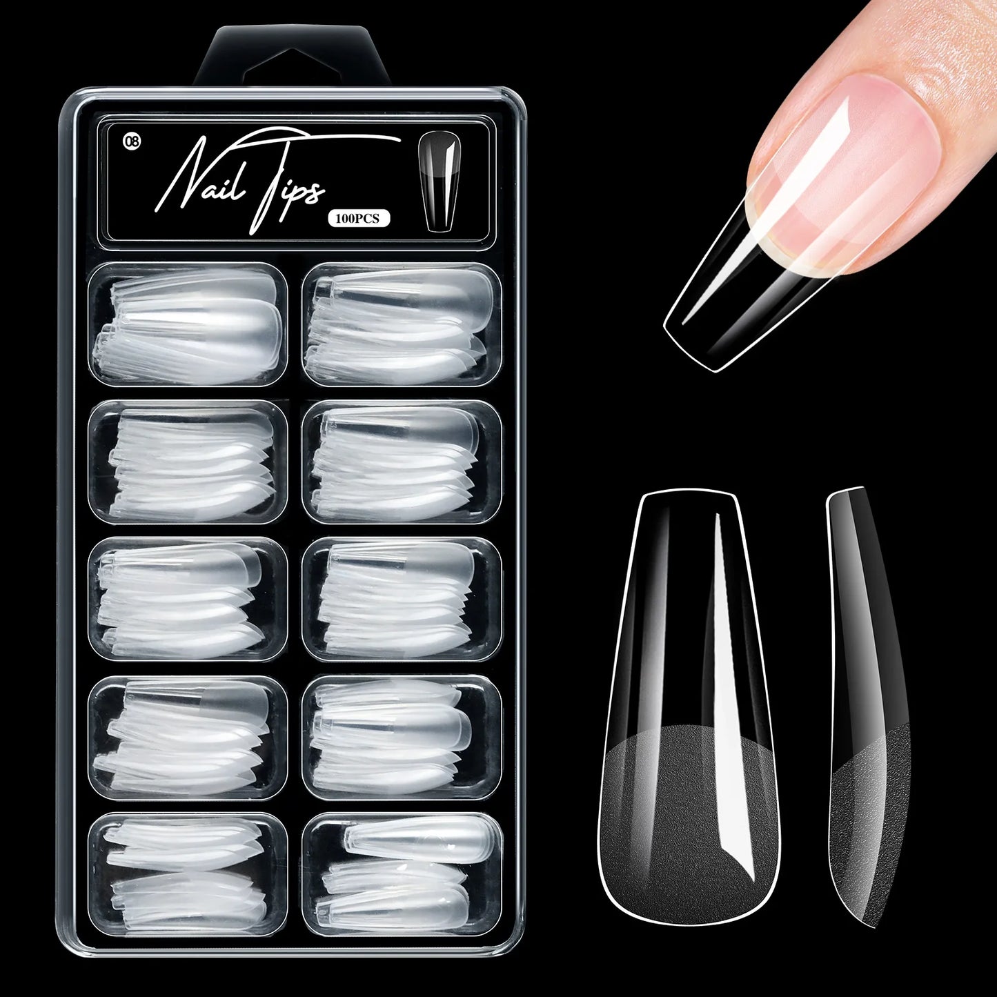 100pcs False Soft Gel Nail Tips Half/Full Cover Double-Use Press On Acrylic Nails Almond Coffin Stiletto Fake Nails Supplies