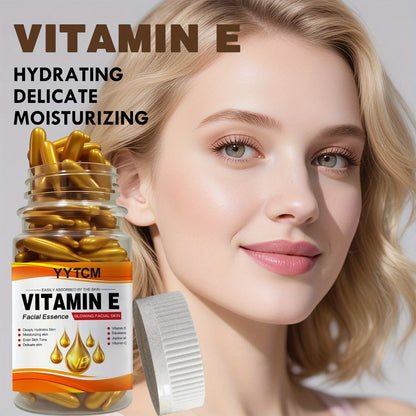 Vitamin E Deep Moisturizing Capsule Essence, Hydrates and Smoothes the Skin, Contains Plant-Based Squalane, Vitamin C, Deep Hydrating and Brightening Skin Essence (0.4g X 90 Capsules)/Bottle-1 Bottle