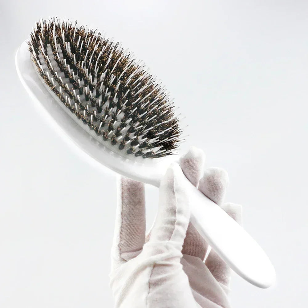 Premium Gold And Silver Boar Bristle Hair Brush Oval Paddle Anti Static Massage Comb For Hair Growth And Styling