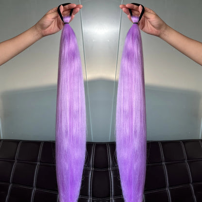 Synthetic 2Pcs Straight Ponytail With Elastic Hair Tie Colorful Braiding Ponytail Hair Extensions Hair Accessories For Women