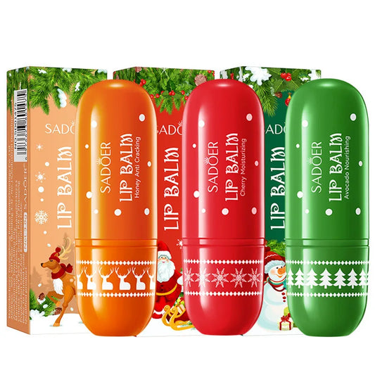 SADOER Christmas Moisturizing Lipstick Anti Cracking Hydrating Repair Nourishing Plump Lips Balm Plumper Skin Care