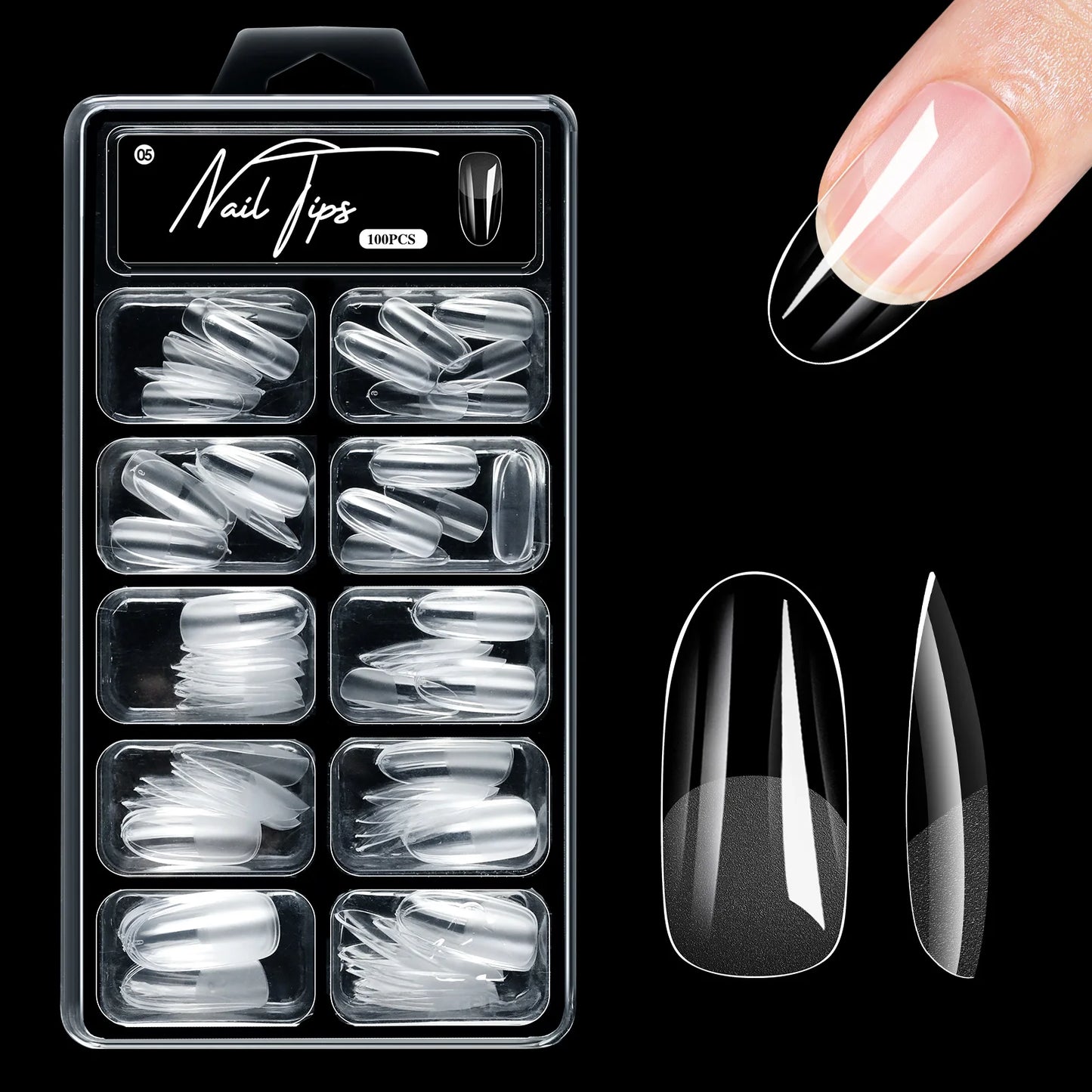 100pcs False Soft Gel Nail Tips Half/Full Cover Double-Use Press On Acrylic Nails Almond Coffin Stiletto Fake Nails Supplies