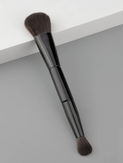 Dual Angled Round Contour Makeup Brush with Synthetic Bristles for Beauty Blending Liquid Powder, Concealer Blush (Black)