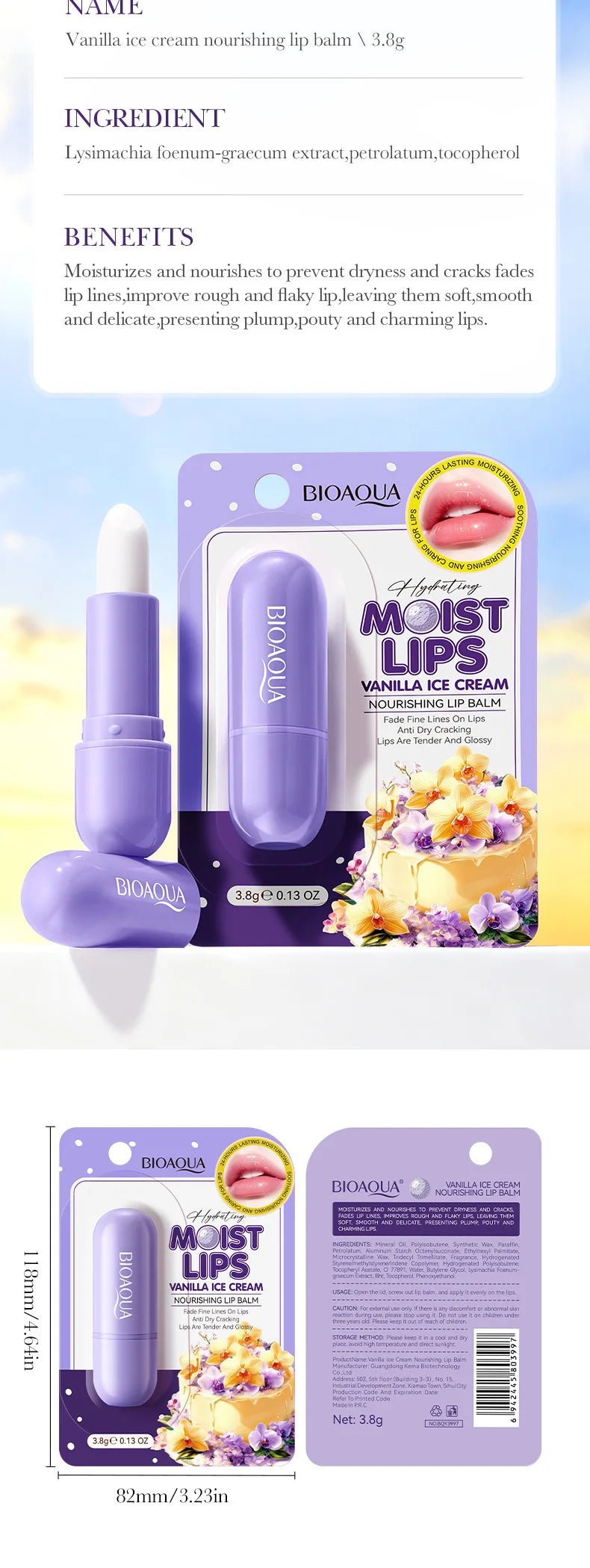 Vanilla Coconut Lip Balm 3.8g – Sweet Dessert-Inspired Scent, Nourishing and Hydrating Formula for Soft, Smooth Winter Lips
