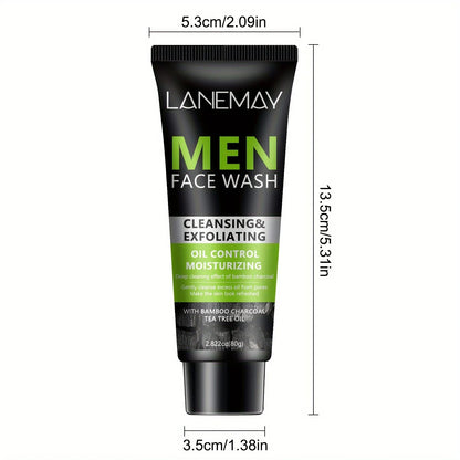 Men Face Wash with Volcanic Mud - Deeply Cleanse Oil from Pores, Control Oil and Exfoliate, Refreshing Face, Moisturize the Face