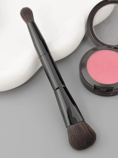 Dual Angled Round Contour Makeup Brush with Synthetic Bristles for Beauty Blending Liquid Powder, Concealer Blush (Black)