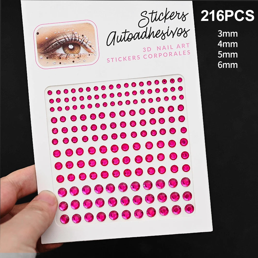 132/162/216/900pcs Coorful Diamonds Tattoos Stickers 3/4/5/6mm Face Rhinestones Tattoo for Party Body/Eye Makeup Gem Accessories