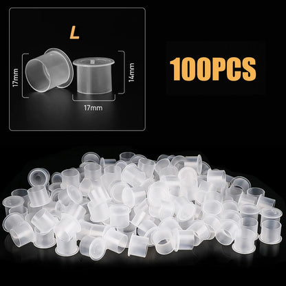 100Pcs Disposable Tattoo Ink Cups with Base - 4 Sizes Clear Plastic Pigment Caps for Tattoo Supplies PMU