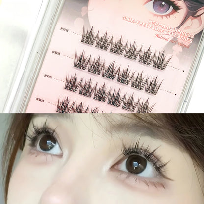 BQI Glue-free False Eyelashes, Fishtail Princess Lazy Eyelashes, Natural Transparent Stem, Reused 48 Clusters Large Capacity
