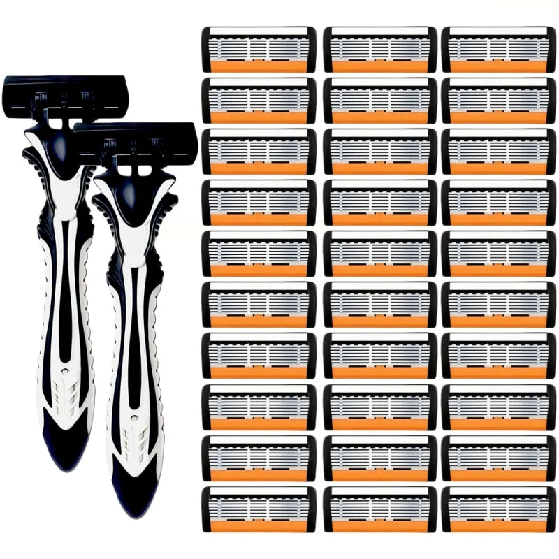 1 Handle + 3/6/12 Blades/ Men Women Manual Safety Razor 6-Layer Stainless Steel Hair Removal Shaving Replaceable Shaver Head