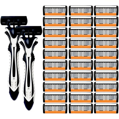 1 Handle + 3/6/12 Blades/ Men Women Manual Safety Razor 6-Layer Stainless Steel Hair Removal Shaving Replaceable Shaver Head