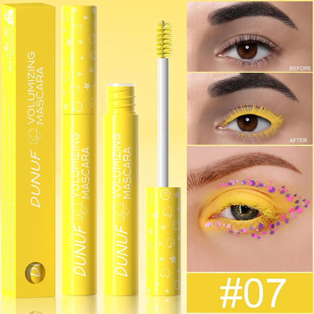 Yellow Slender Curly Mascara, Color Mascara Waterproof Not Easy To Smudge, Portable Fine Brush Head，Holiday Makeup