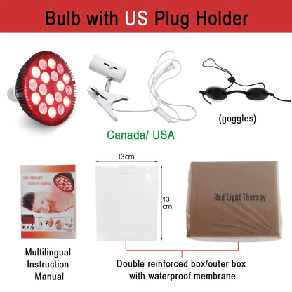 18LEDs 54W Red Light Therapy Lamp with Holder 660nm+850nm Near Infrared Dual- Wave Bulb for Skin and Body Care, Pain Relief