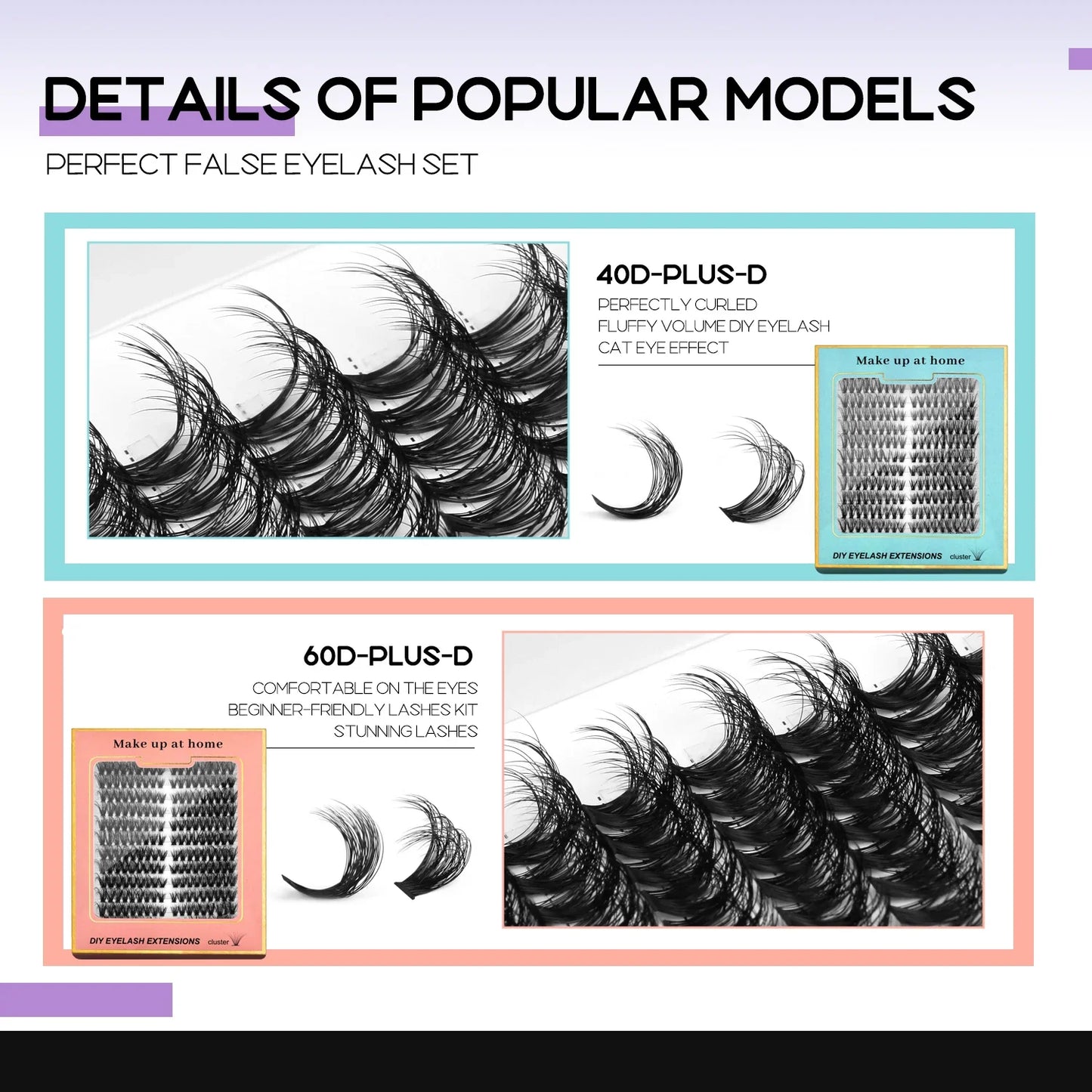 GROINNEYA DIY Eyelashes Lashes Clusters Kit Mix Wispy Individual Lashes Extensions Clusters Lashes Lash Bond & Seal Makeup