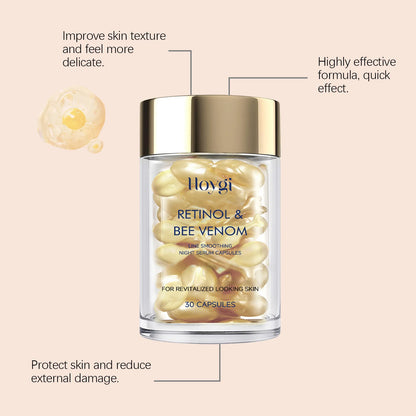 Hoygi Retinol Bee Venom Facial Capsules Gently Moisturize Facial Skin, Tighten and Improve Skin Quality, Moisturizing Capsules