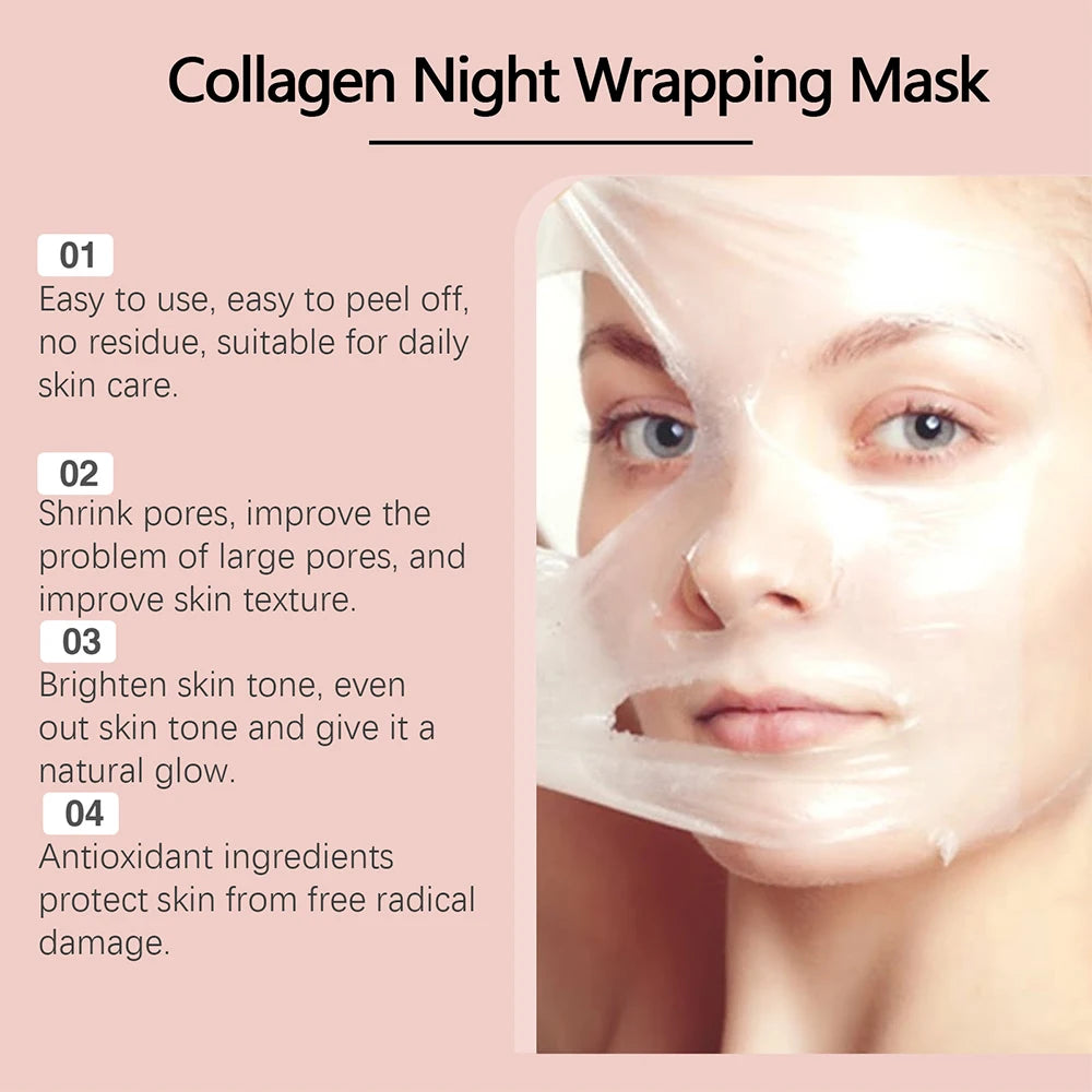 HOYGI Collagen Overnight Wrapping Peel Off Facial Mask Deeply Hydrating Moisturizing Night Wrapping Face Mask Care Cream