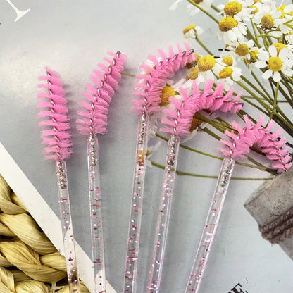 500Pcs Crystal Eyelash Makeup Brush Diamond Handle Mascara Wands Eyelash Extension Tool Disposable Spoolie Wands for Mascara,