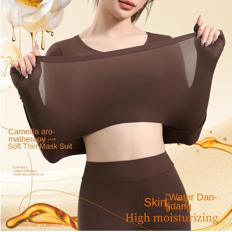 Winter Thermal Pairing Hyaluronic Acid Skincare Shirts Ultra-Thin High-Elastic Long Sleeve Underwear Women's Base Layer Sets