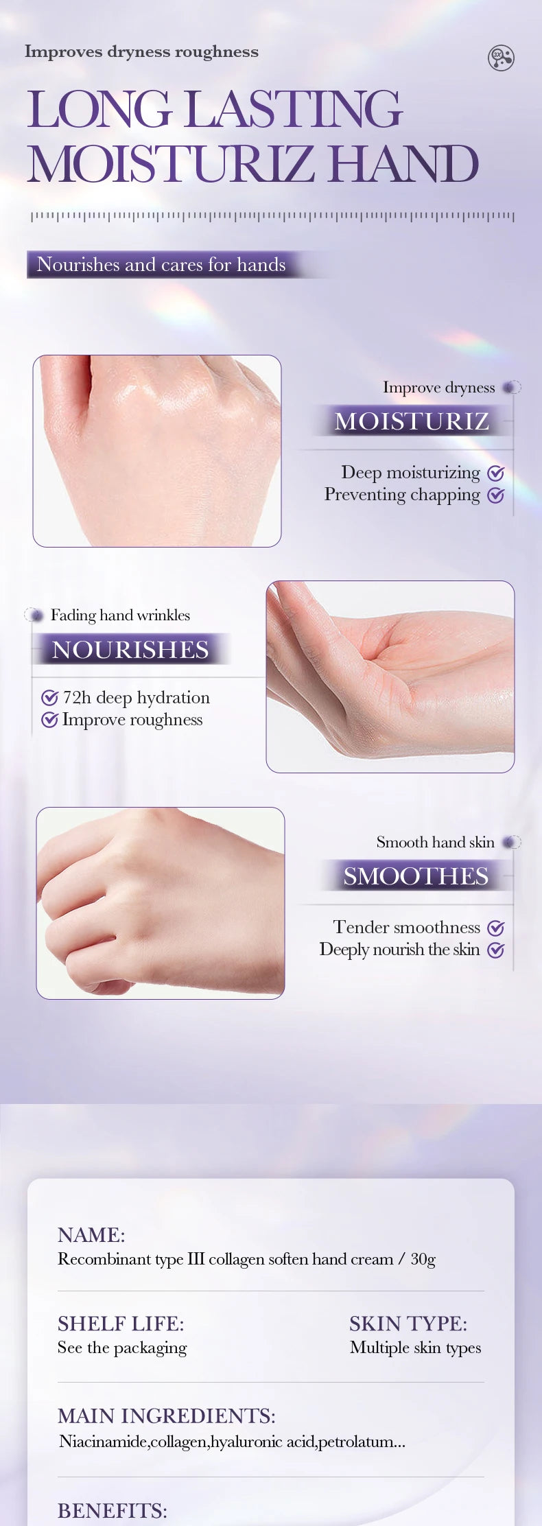 BIOAQUA Collagen Hand Cream Nourishing Moisturizing Anti-Aging Anti Wrinkles Whitening Hands Skin Care Products