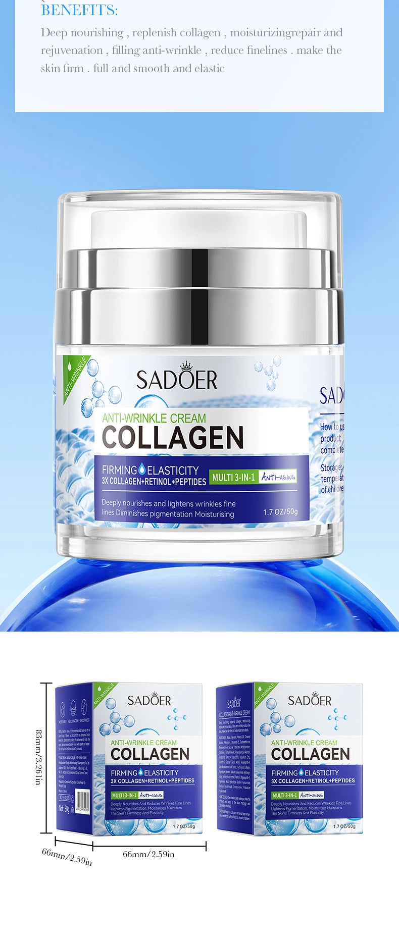 SADOER Vitamin C Collagen Face Cream Anti-aging Moisturizing Whitening Hydrating Facial Cream Day Creams Beauty Face Skin Care