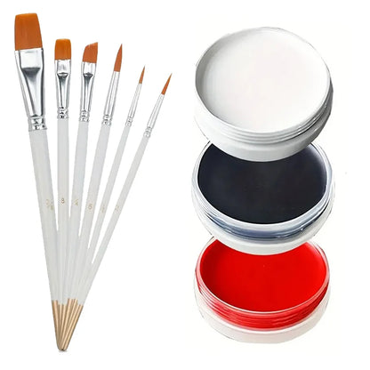 30g Professional Face Paint with 6 Brushes Body Paint Oil Face Painting Makeup Safe for Kids and Adults Split Color