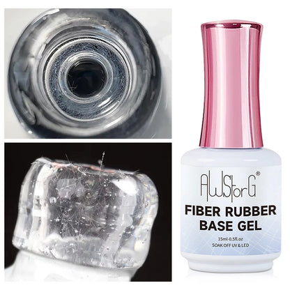 AWStorG 15ML Fiber Rubber Base Gel For Broken Nail Repaired Fiberglass Clear Quick Building Soak Off  UV Construction Gel
