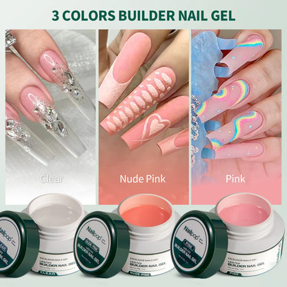 Nailpop Gel Builder Kit Pink Nude Clear 3 Colors 1 Set Professional Nail Art DIY Manicure Builder Gel Kit  Strong Nails