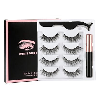 Hot 1/3Pairs Magnetic Eyelashes Soft False Lashes Repeated Use Mink Lashes Waterproof Liquid Eyeliner Tweezer Eyelash Makeup Set