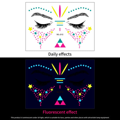 28Pcs Gold Glitter Powder Fluorescent Waterproof Face Tattoo 14x15cm Butterfly/Flowers Makeup Sticker DIY Party Neon Face Decal