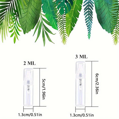 100 Spray Bottles 2ML/3ML- Odorless, BPA-free clear refillable travel atomizer, portable mini-sprayer for perfume and cosmetics