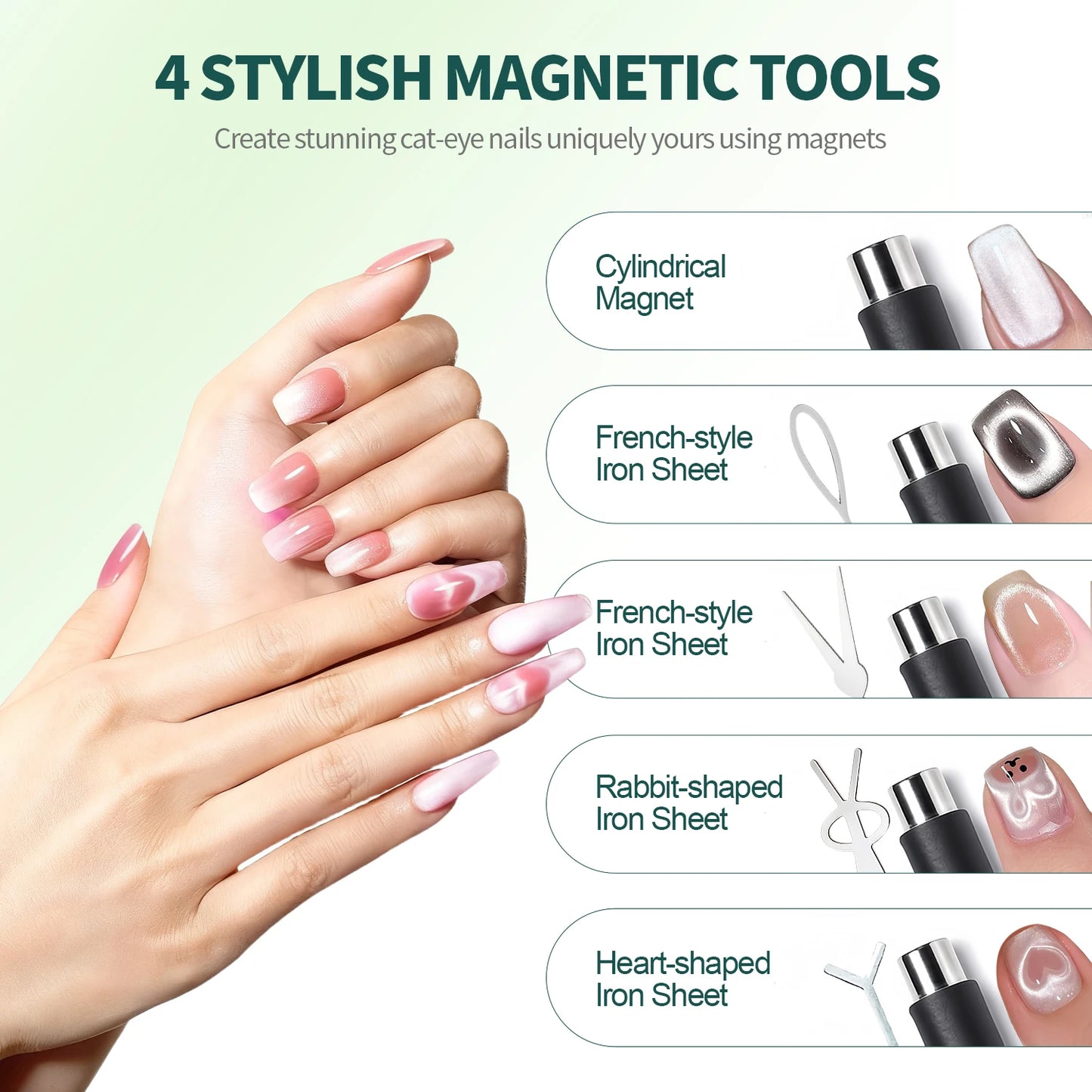 Nailpop Cat Eye Magnet Kit Silver DIY French Wide Rabbit Heart Nail Art Salon Professional Gel Polish Cat Eye Nail Tools 1 set