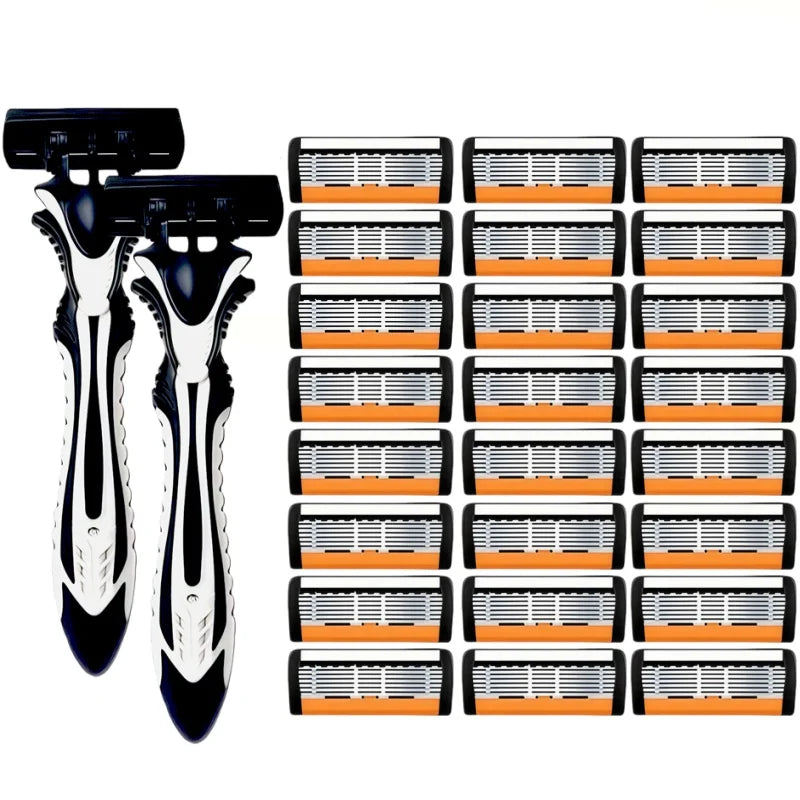1 Handle + 3/6/12 Blades/ Men Women Manual Safety Razor 6-Layer Stainless Steel Hair Removal Shaving Replaceable Shaver Head