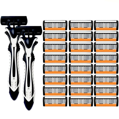 1 Handle + 3/6/12 Blades/ Men Women Manual Safety Razor 6-Layer Stainless Steel Hair Removal Shaving Replaceable Shaver Head