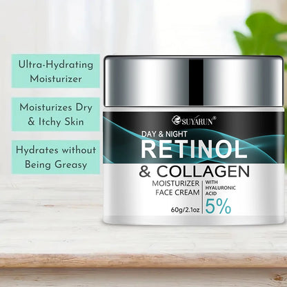 SUYARUN Retinol & Collagen Face Cream - Anti-Aging Moisturizer for Deep Hydration, Firming & Youthful Glow.