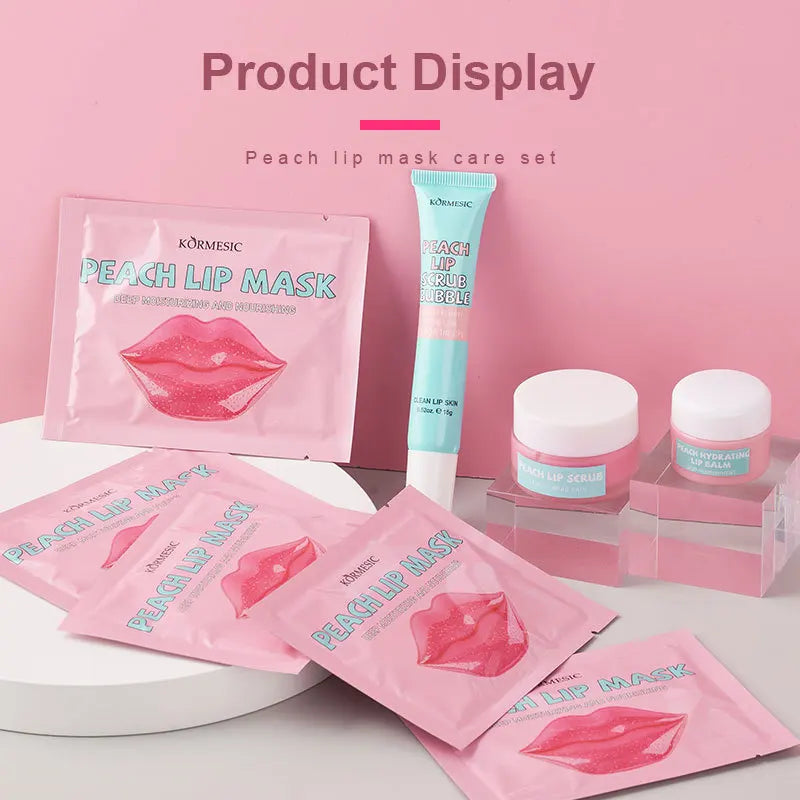 Peach Lip Care Set, Peach Lip Mask,Lip Scrub Bubble, Hyrating Lip Balm, Lips Skin Care Nourishing Hydrating Mother's Day gift