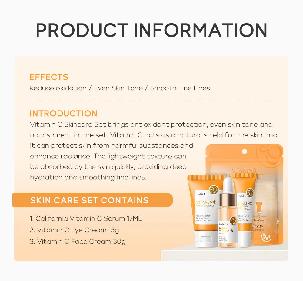 3pcs/set LAIKOU Vitamin C 24K Golden Sakura Skin Care Sets Face Cream Serum Eye Cream Moisturizing Anti Wrinkles Face Care Kit