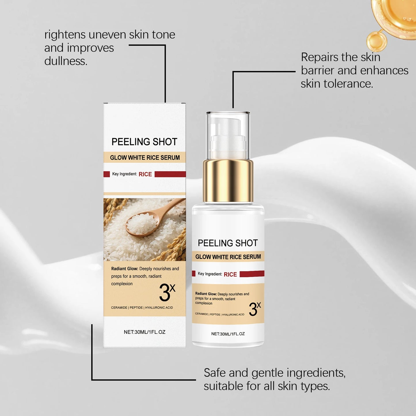 Glow Brightening Rice Essence Moisturizing Nourishing Even Skin Tone Improves Dullness Oil-Control Brightening Serum Skincare