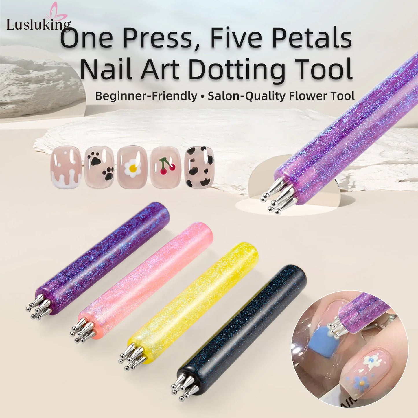 DIY Nail Art 5-Petal Dotting Tool Flower Creator 1.8mm Fine Tip Rhinestone Pickers Glitter Handle Manicure Nail Tools Brushes