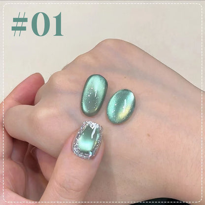 10ML 1-21PCS 2025 Autumn New Emerald Green Magnet Cat's Eye Gel Nail Polish Green Whitening Glass Bead Cat Eye Nail Polish