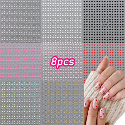 8pcs Valentine's Day Cute Little Love Heart Nail Art Stickers 3D 2mm Love Heart Nail Decal Adhesive for DIY Manicure Accessories