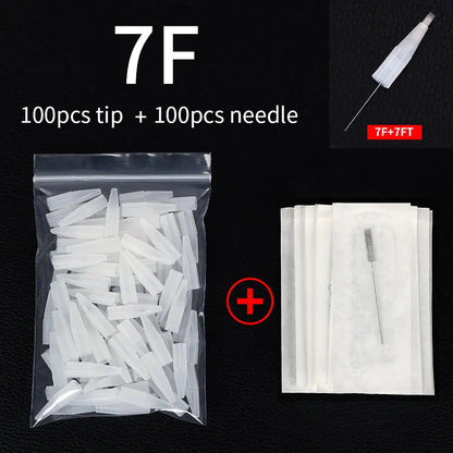 100PCS 1R 3R 5R 5F 7F Tattoo Needles+100Pcs Needle Cap Tips Disposable Microblading for Permanent Makeup Eyebrow Tattoo Machine