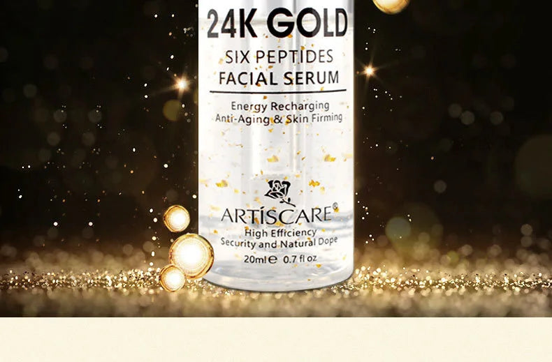 ARTISCARE 24k gold serum six peptides 20ml whitening moisturizing hyaluronic acid serum for face anti wrinkles facial skin care