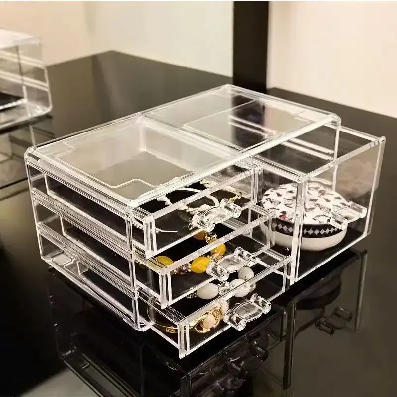 Table Transparent Plastic Makeup Organizer Multi-type Drawers Skincare Product Storage Box 3 Layers Case