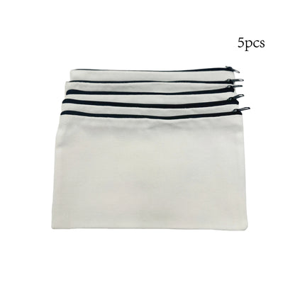 5pcs Blank Canvas Zipper Pouch Bulk, Makeup Bag Pencil Case For Cosmetic & DIY Crafts, Independence Day