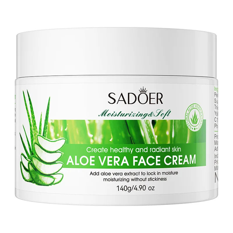 140g Aloe Vera Moisturizing Cream, Rich in Glycerin, Aloe Vera Extract and Other Skin Care Ingredients, Refreshing and Fragrant, Easy to Absorb, Non-Greasy, Makes the Skin Tender, Smooth, Elastic and Radiant, Suitable for Dry