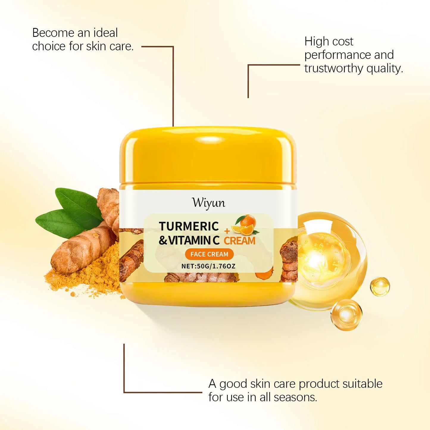 Turmeric Vitamin C Anti-Aging Cream Moisturizing Anti-Wrinkle Collagen Hyaluronic Acid Cream Skin Care Cosmetics 50g